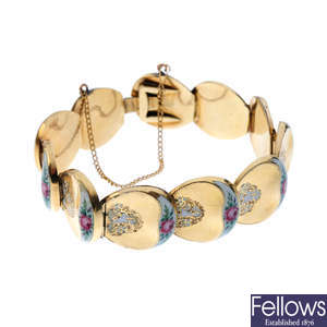 An early 20th century gold and enamel bracelet.