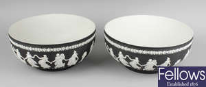 Two Wedgwood black jasperware bowls.