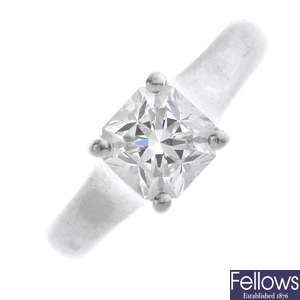TIFFANY & CO. - a platinum 'Lucida-cut' diamond single-stone ring.