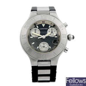 CARTIER - a stainless steel Chronoscaph 21 wrist watch.