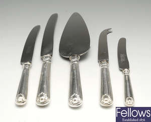 A modern composite selection of silver handled knives for eight place settings, plus a cake slice & cheese knife.