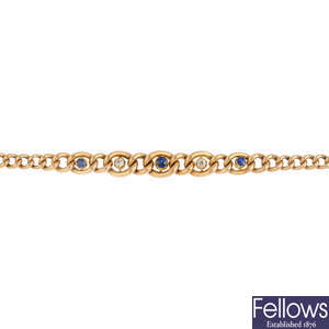 An early 20th century 15ct gold sapphire and diamond bracelet.