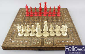 A 19th century English ivory 'Barleycorn' pattern chess set.