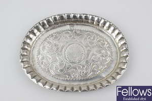 An Anglo-Indian Colonial white metal oval tray.