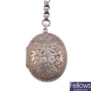 A late Victorian silver locket and collar.