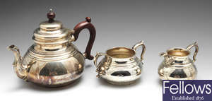 A mid-20th century silver three piece tea service.