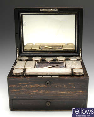 A late Victorian rosewood veneer travelling vanity case.