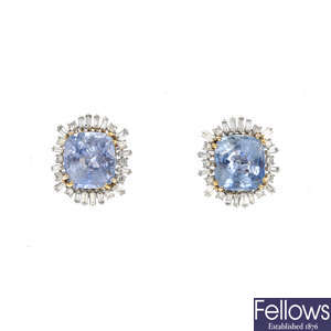 A pair of Burmese sapphire and diamond earrings.