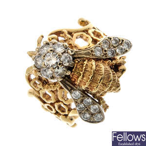 A diamond bee ring.