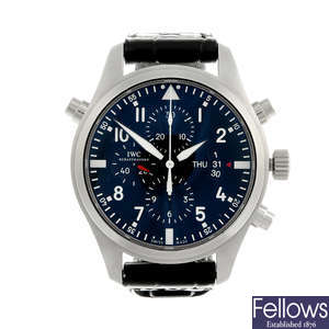  IWC - a gentleman's stainless steel Pilot double chronograph wrist watch