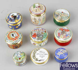 A group of assorted Halcyon Days and other enamel boxes.