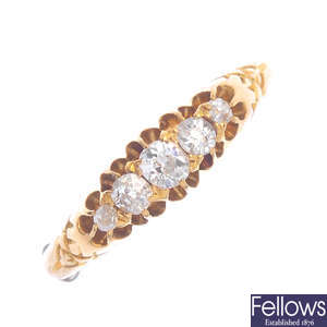 A late Victorian 18ct gold diamond five-stone ring.