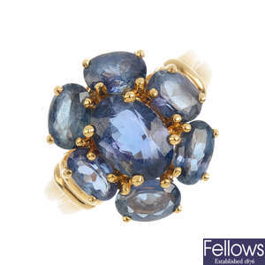 An 18ct gold alexandrite floral cluster ring.
