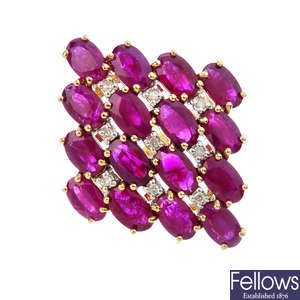 A  9ct gold ruby and diamond dress ring.