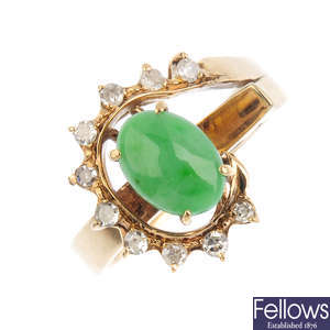 A jade and diamond dress ring.