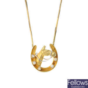An 18ct gold diamond horse necklace.