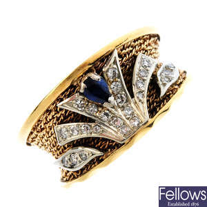 A sapphire and diamond ring.