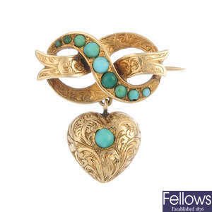 A mid Victorian gold and turquoise brooch.