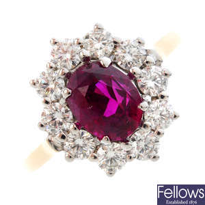 An 18ct gold Mozambique ruby and diamond cluster ring.
