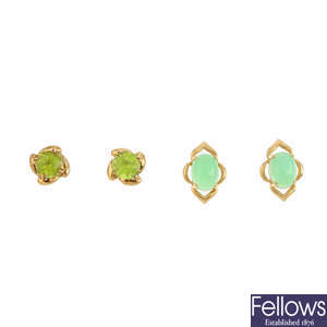 Nine pairs of gem-set earrings.