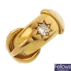 A late Victorian 18ct gold diamond buckle ring.