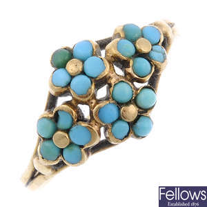 A late 19th century gold turquoise forget-me-not ring.
