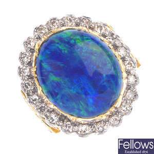 An opal triplet and diamond ring.