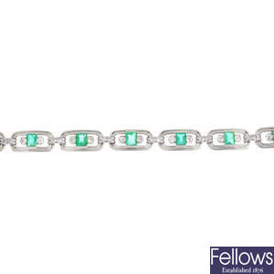 A mid 20th century emerald and diamond bracelet.