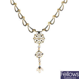 CARLO & ARTHUR GIULIANO - a late Victorian gold, diamond and enamel necklace.