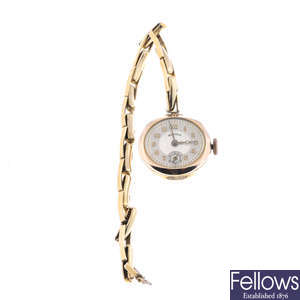 NOVORIS - a lady's 9ct yellow gold bracelet watch.