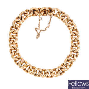 An early 20th century 15ct gold fancy curb-link bracelet.