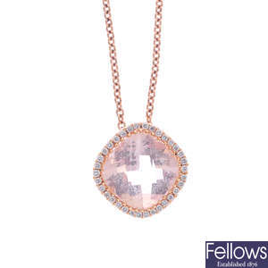 A morganite and diamond pendant, with 9ct gold chain.