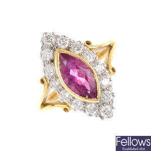 An 18ct gold tourmaline and diamond cluster ring.