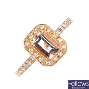 An 18ct gold morganite and diamond cluster ring.