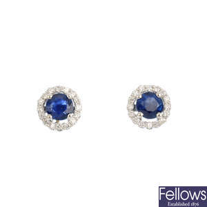 A pair of 18ct gold sapphire and diamond stud earrings.