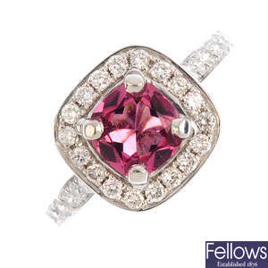 An 18ct gold pink tourmaline and diamond ring.