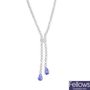 An 18ct gold tanzanite and diamond necklace.