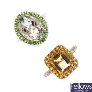 Two 9ct gold gem-set cluster rings.