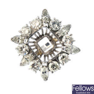 An 18ct gold diamond cluster ring mount.