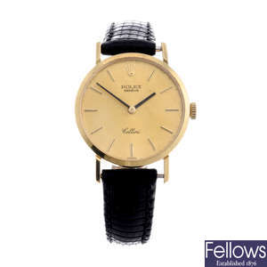 ROLEX - a lady's yellow metal Cellini wrist watch.