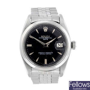 ROLEX - a gentleman's stainless steel Oyster Perpetual Date bracelet watch