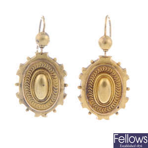 A pair of late Victorian gold earrings. 