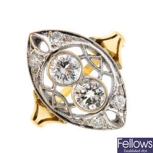 An early 20th century gold diamond dress ring.