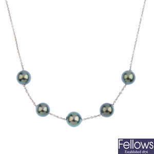 MIKIMOTO - an 18ct gold Tahitian cultured pearl necklace.