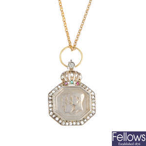 A miniature gem-set pendant, with chain.