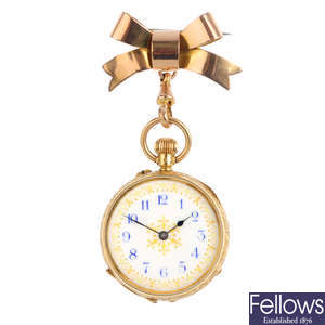 An early 20th century gold enamel fob watch.