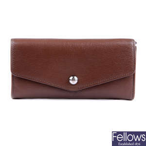 MULBERRY - a taupe Domed Rivet French purse.