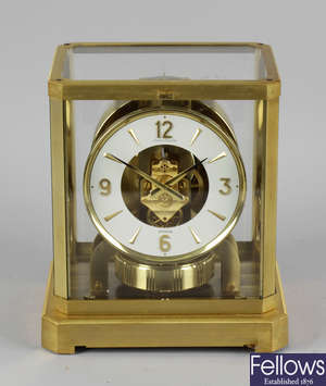 A Jaeger LeCoultre Atmos Classic V mantel clock with box and papers.