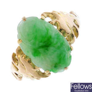 A jade single-stone ring.