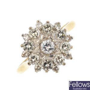 An 18ct gold diamond and gem-set cluster ring.